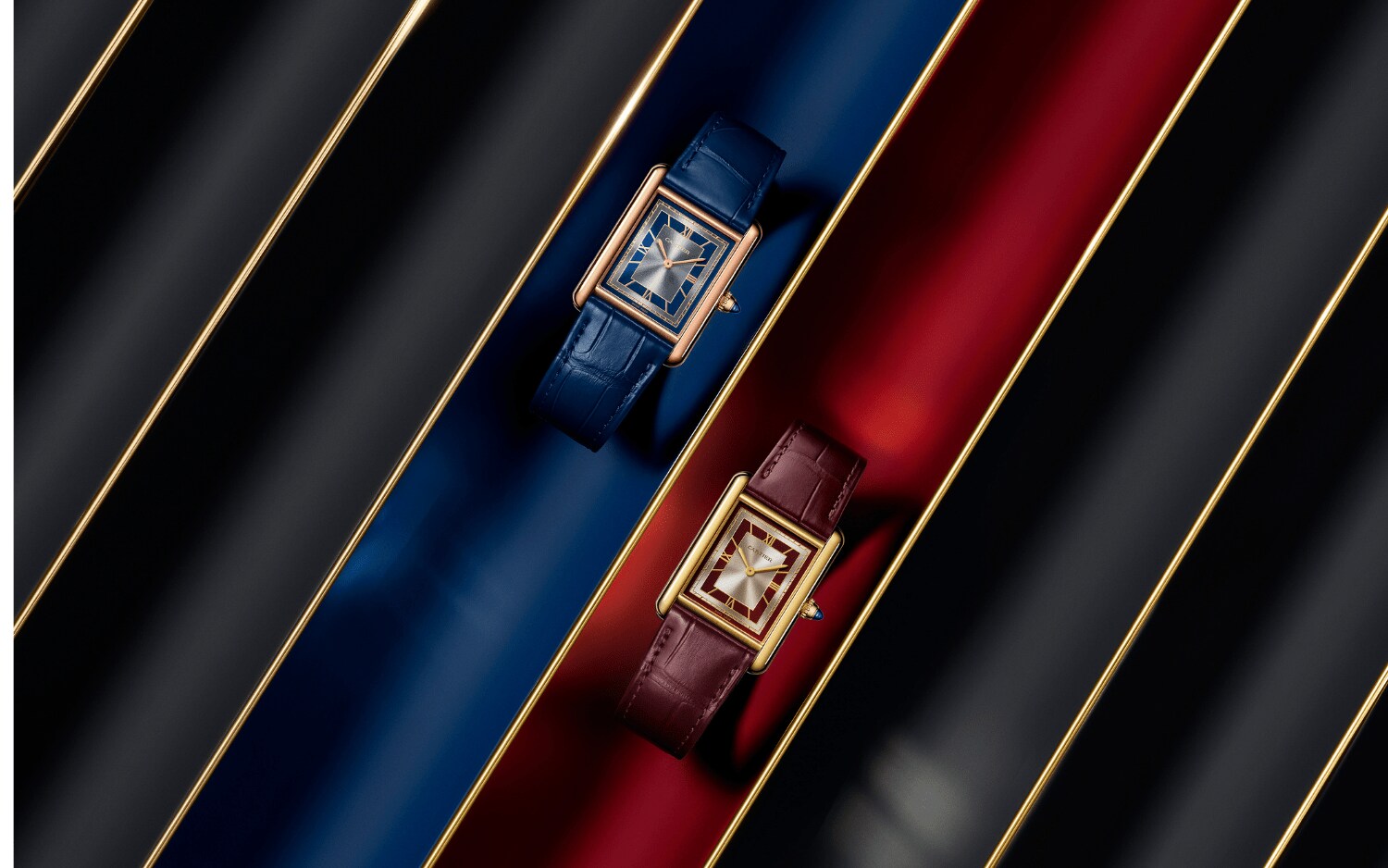 Cartier Tank Must red and blue