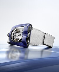 Image of MB&F Horological machine in blue and silver. Tap to shop all MB&F watches image