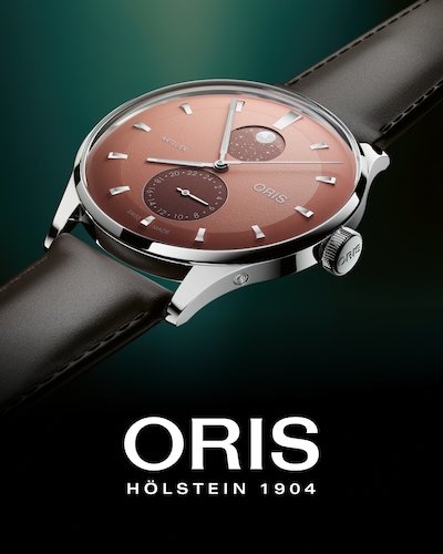 Image of Oris Artelier watch with Oris logo - Click to Shop All Oris image