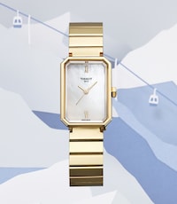Image Tissot watch and with background of ski mountain and trees - Tap to Shop All Exclusive Watches image