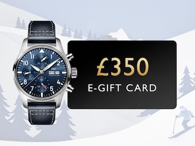 Image IWC Schaffhausen watch with background of ski mountain with £350 E-gift Card - Tap to Find Out More image